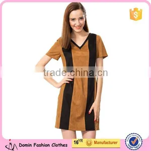 2015 New Fashion Short Sleeve V Neck Vertical Stripe Shift Dresses thumbnail-2