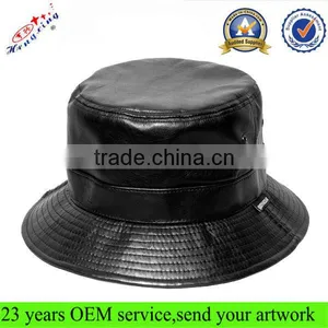 Woven Label Wholesale Cheap Custom Blank Black Leather Bucket Hat thumbnail-3