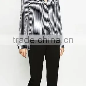 Runwaylover EY2352B 2017 Ladies Fashion Deep V-Neck Stripe Blouse thumbnail-1