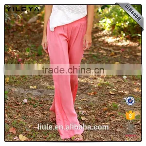 Rose Red Bell-bottoms Style Women Plain Pants With Lace Insert thumbnail-1