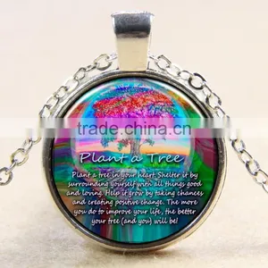 XP-TGN-LT-127 Best Price Mandala Gemstone Life Tree Charm Cabochon Round Glass Antique Time Gem Necklace In Glass thumbnail-1