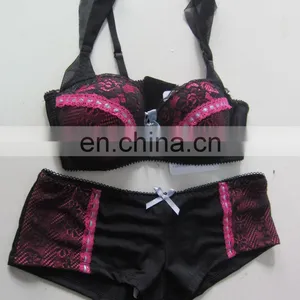 Women Underwear, Ladies Panty, Womens Briefs Black Lace Pink Lace Tape Bowknot Adjustable Straps Bra Set thumbnail-1