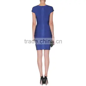 Hot Selling Blue Pink Bandage Dress 2015 New Sey Trendy V Neck Dress Women Bandage Elegant Short Sleeve Evening Party Dress Band thumbnail-3