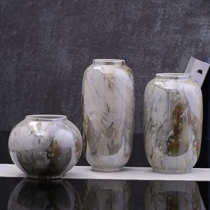 Gold Marble Chinese Retro Luxurious Large Ceramic Flower Vase For Hallway Table Art thumbnail-1