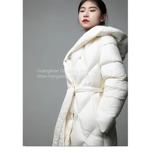 2023 High Quality Wholesale Quilted Hooded Down Padded Jacket With Belt Winter Coats for Women thumbnail-1