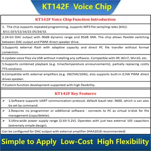 KT142F Voice Chip Sound Prompt IC Supports External SPI Flash Virtual as U-Disk Capacities Auto Adapts Serial Por Audio Combination Playback Insertion thumbnail-3