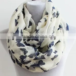Wholesale Hot Hit New Pattern Butterfly Printing Polyester Cotton Infinity Scarf thumbnail-1