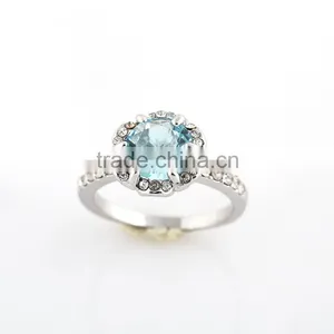 Luxury White Gold Plated Light Blue Zircon And Rhinestones Engagement Ring For Women thumbnail-2
