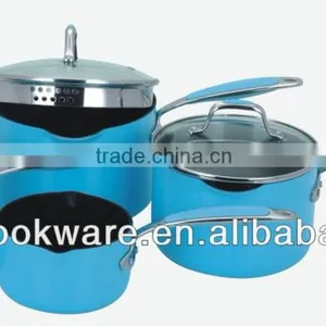 2015 New Products 7PCS High Quality 3.5mm Hard Anodized Aluminium Saucepan Set With Color High Temperature Paint For Wholesale thumbnail-1