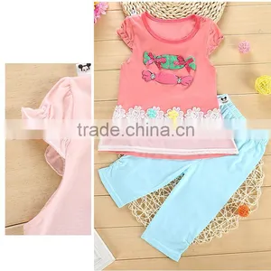 2016 Baby Girl Summer Set Chest Applique Girls Boutique Clothing Sets Children's Clothing Sets for Girls thumbnail-1