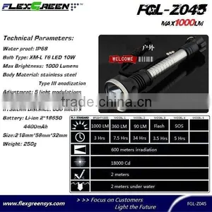 Rechargable 18650 Battery Xml T6 LED Stainless Steel Torch thumbnail-3