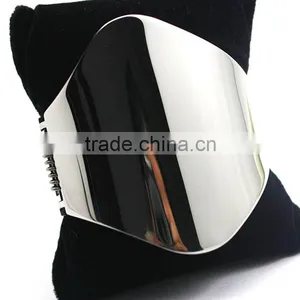 Stainless Steel Asymmetric Wide Plain Metal Bangle Silver Jewelry thumbnail-1