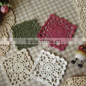 Hand Crochet Cotton Sequare Lace Doilies,DIY Accessories Decoration Cup Mat thumbnail-3