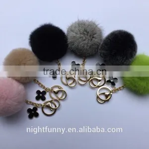 No Dye Grey Cute Genuine Rabbit Fur Ball Pom Pom Keychain for Car Key Ring Bag Pendant thumbnail-4