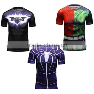 Guangzhou Manufacturer Men's Avengers Compression Shirt Superheroe Bat-man /spiderman/hulk T Shirt Gym Shirt Men thumbnail-1