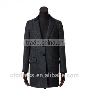 2015 New Style 100% Cashmere Grey Herringbone Custom Made Women's Coat thumbnail-1