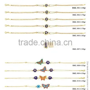 14K Solid Gold Turkish Enamel Evil Eye Bead Charm Amulet Bracelet thumbnail-1