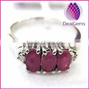 Cute Ring Sterling Silver and Ruby (natural), Three-3x4mm Faceted Oval thumbnail-1