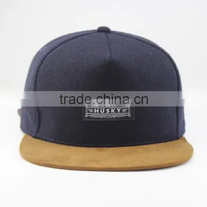 Plain Suede Brim 5 Panel Hat With Woven Patch thumbnail-2
