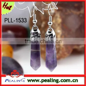 Amethyst Faceted Column Dangle Hook Stud Earring Women Lucky Stone Eardrop thumbnail-1