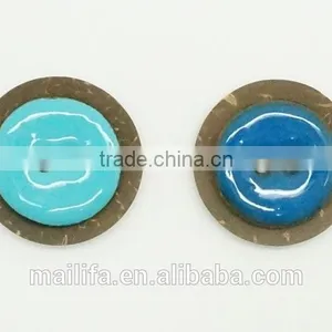 Fancy 2 Holes Round Blue, Light Blue Oil Enameling Coconut Shell Button thumbnail-2