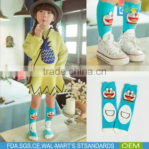 Cheap Best Quality Girls Knee High Socks Cartoon Blue Cat Long Socks for 0-6 Years thumbnail-1