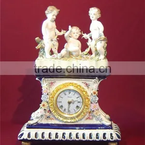 Pottery Home Decoration Art, Living Room Ceramic Desk Clock, Elegant Flower Ceramic Box Embedded Desk Clock thumbnail-2