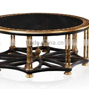 Living Room Furniture Black and Gold Centre Table, Luxury Round Black and Gold Coffee Table Furniture thumbnail-1