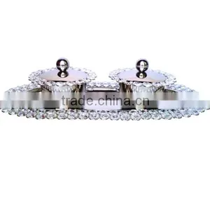 Silver Crystal Decorated Dry Fruit 2 Pcs Bowl Set With Oval Crystal Tray, Gift Bowl Set thumbnail-1