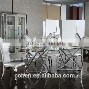 Cohen Furniture Factory Direct Sale Modern Glass Top Dining Table and Chair/restaurant Table for Stainless Steel Furniture thumbnail-2