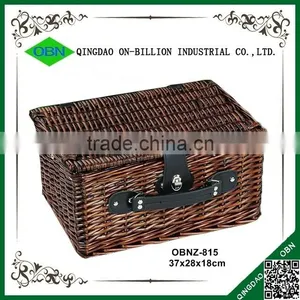 Cheap 2 Person Natural Dark Brown Mini Wicker Picnic Basket for Sale thumbnail-2