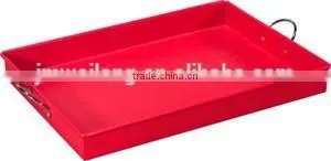 Red Metal Pet Food Tray/Party Drink Holder/Enamel Side Handle Rectangle Metal Serving Tray thumbnail-1