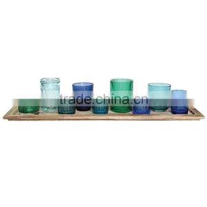 Fashion Co-op Wood Tray With Glass Tea Light Candle Holders Set thumbnail-1