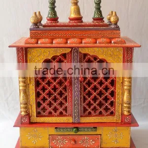 Beautifully Hand Painted Wooden Temple With Gate and Drawers thumbnail-1