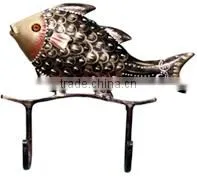 IRON PAINTED FISH HANGER 2 HOOK GOLDEN thumbnail-1