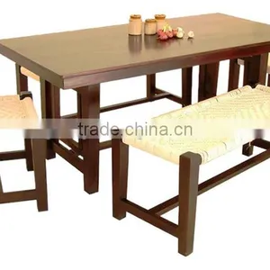 New Traditional Wooden Dining Set With Bench and Stool thumbnail-1