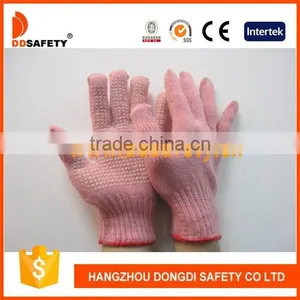 DDSAFETY 2017 Pink Cotton String Knit Gloves Working Gloves With White PVC Dots One Side thumbnail-1