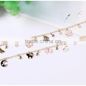 Cat Bowknot Star Moon Gold Charms Bracelet Gold Chain Bracelet thumbnail-3