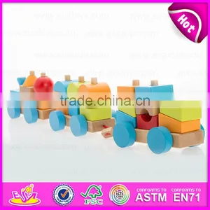 2015 Pull Shape Blocks Train Toy, Образовательный деревянный поезд-тяжёлая лошадь из кубиков, Новый дизайн деревянных кубиков-игрушки - маленький поезд-тяжёлая лошадь W05C020 thumbnail-3
