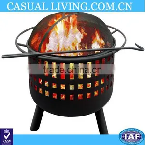 Round Cast Iron Copper Finish Fire Pit With Screen and Cover thumbnail-1
