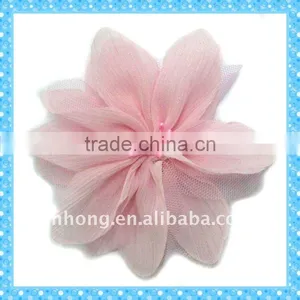 Pink Chiffon Mesh Flower With Jewel thumbnail-1