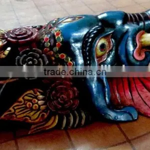 Hand Crafted Wooden Mask of Hindu Lord Ganesh Wall Hanging Made In Nepal thumbnail-2