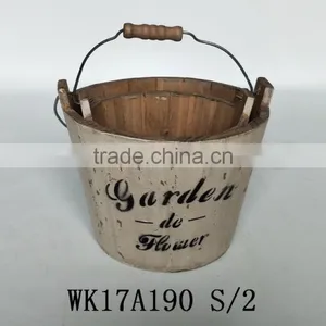 Garden Wooden Flower Pot With Handle, Antique Brown Wooden Plant Planter thumbnail-6