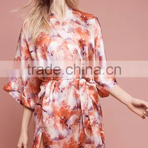 Japanese Silk Robes Ladies Fashion Satin Sleepwear Wholesale Custom Made Floral Silk Kimono Robes for Women thumbnail-2