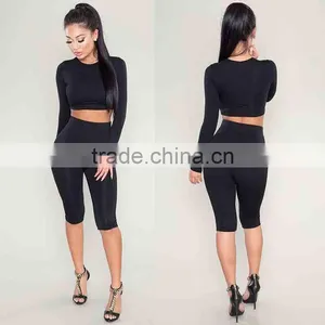 Women Sexy Long Sleeve Top And Shorts Track Suit 2017 Autumn Bodycon Tracksuit Clothing Casual Two Pieces Outfits thumbnail-1