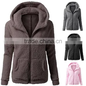 Women's Winter Autumn Clothing China Full Zip Lightweight Long Sleeve Zipper Up Teddy Sherpa Fleece Hoodie Sweatshirt Jackets thumbnail-1