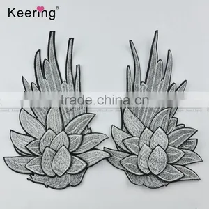 Pretty Lotus Flower Decoration Clothing Embroidery Patch Pair WEF-020 thumbnail-1