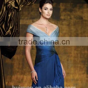 Blue Chiffon Off-shoulder Full Length Beautiful Champagne Mother of the Bride Dresses thumbnail-2