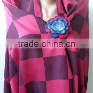 Burgundy Shawls With Rose, Plaid Pattern Scarf, Crochet Rose, Fashion Scarf, Plaid Pattern Scarf, Elegant, Bridesmaid Shawls, We thumbnail-3