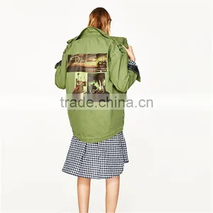 2017 OEM New Design Stylish Forest Green Spread Collar Jacket thumbnail-3